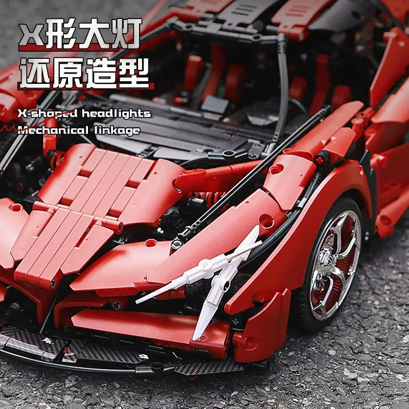 KBOX 10519 Technisch Metallic Rood EVO Sportwagen Bouwsteen Racevoertuig Baksteenmontage Speelgoed Kerstcadeau voor kinderen Volwassenen