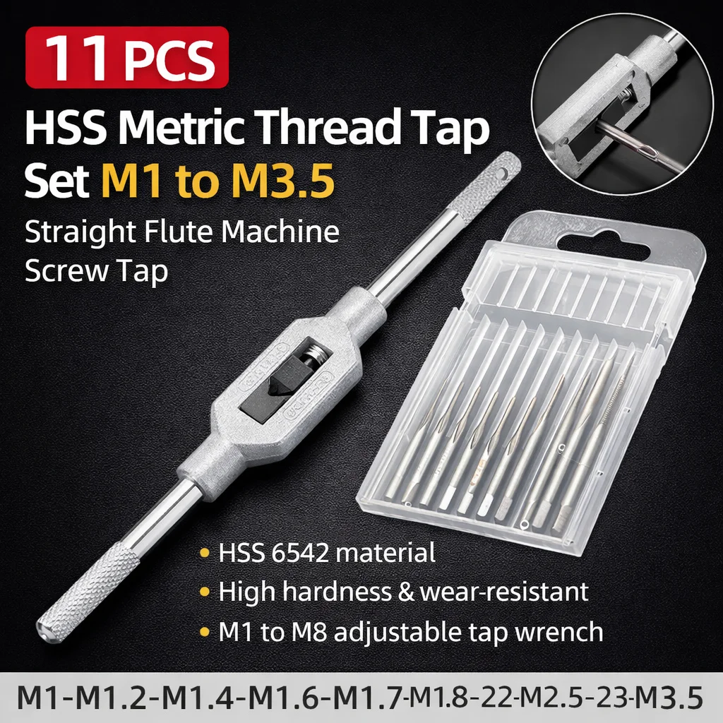 

Набор метчиков HSS 6542 для метрической резьбы от M1 до M3.5, прямой профиль, с регулируемым ключом для метчиков от M1 до M8, инструмент для нарезания резьбы