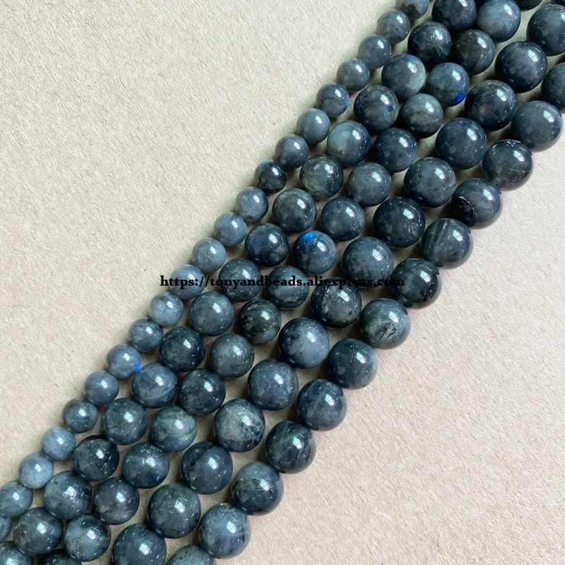 Genuine Semi-precious Natural A Quality Madagascar Black Labradorite Stone Round Loose Beads 15\