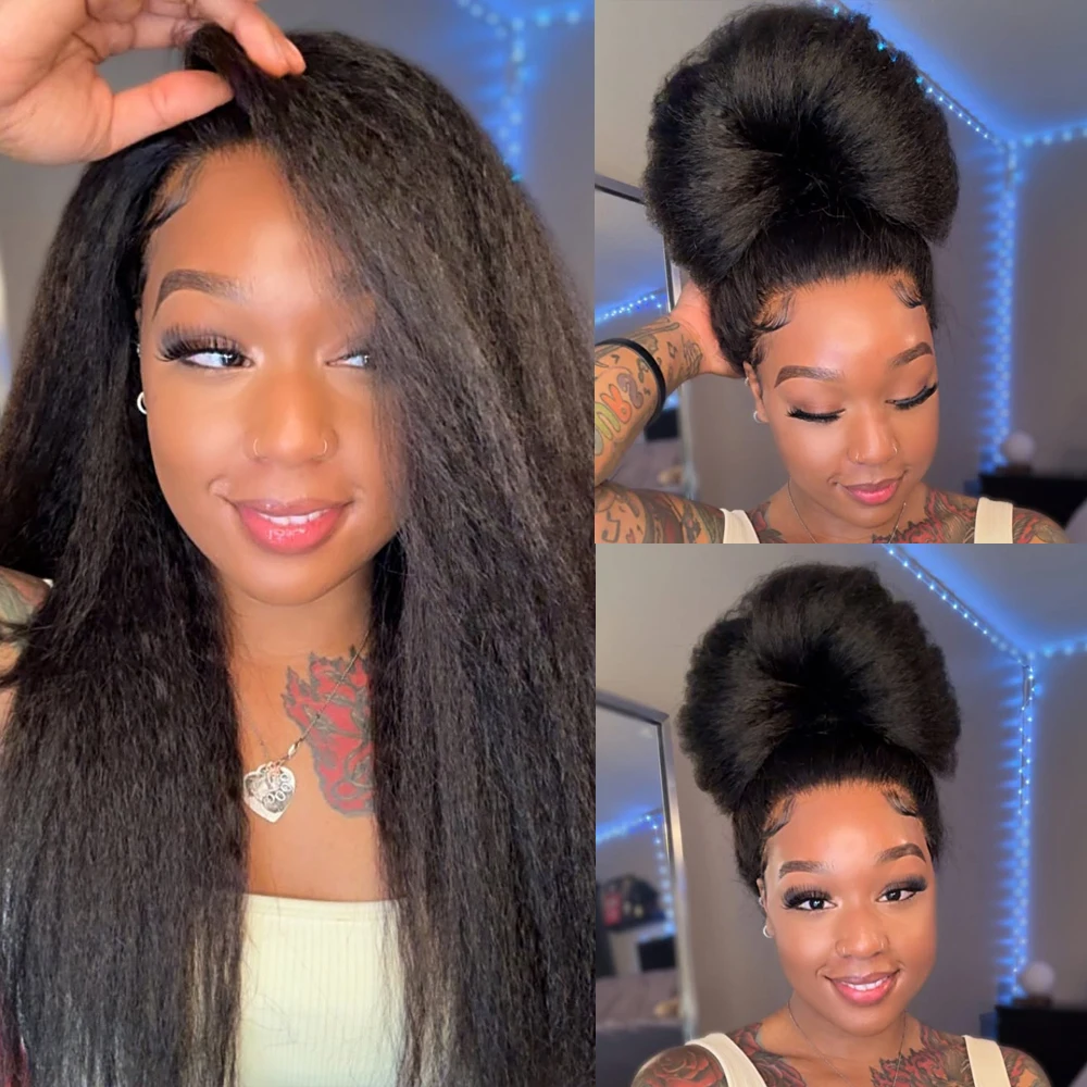 300 Density Kinky Straight 360 Full Lace Front Wigs 100% Human Hair 30 40 Inches Brazilian 13x6 HD Lace Frontal Wig Preplucked image 5