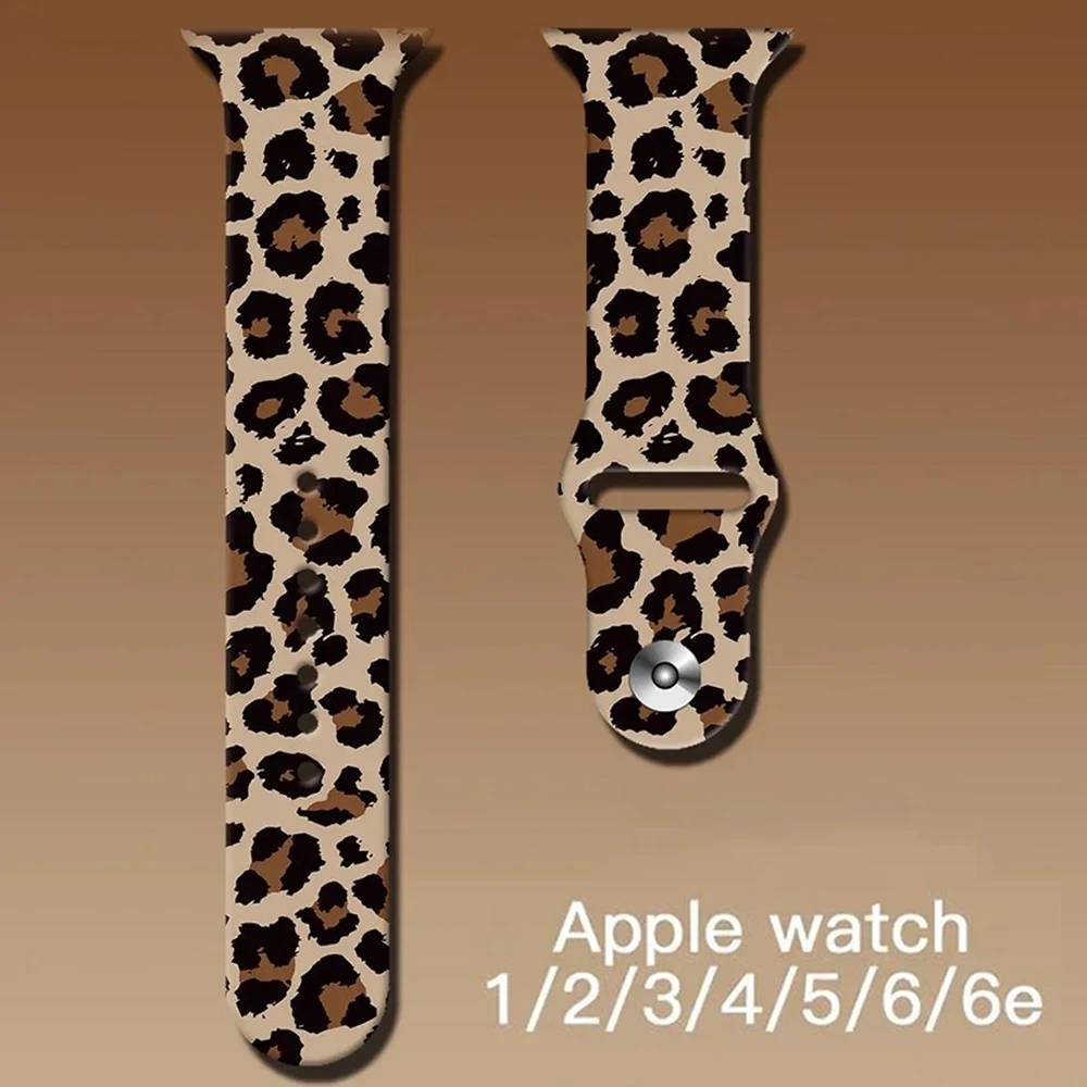 Silicone Leopard Printed Strap For Apple Watch Band 44mm 41mm 45mm 38mm 40mm 42mm 49mm Bracelet For iWatch 9 10 8 7 SE 6 5 4 3 2