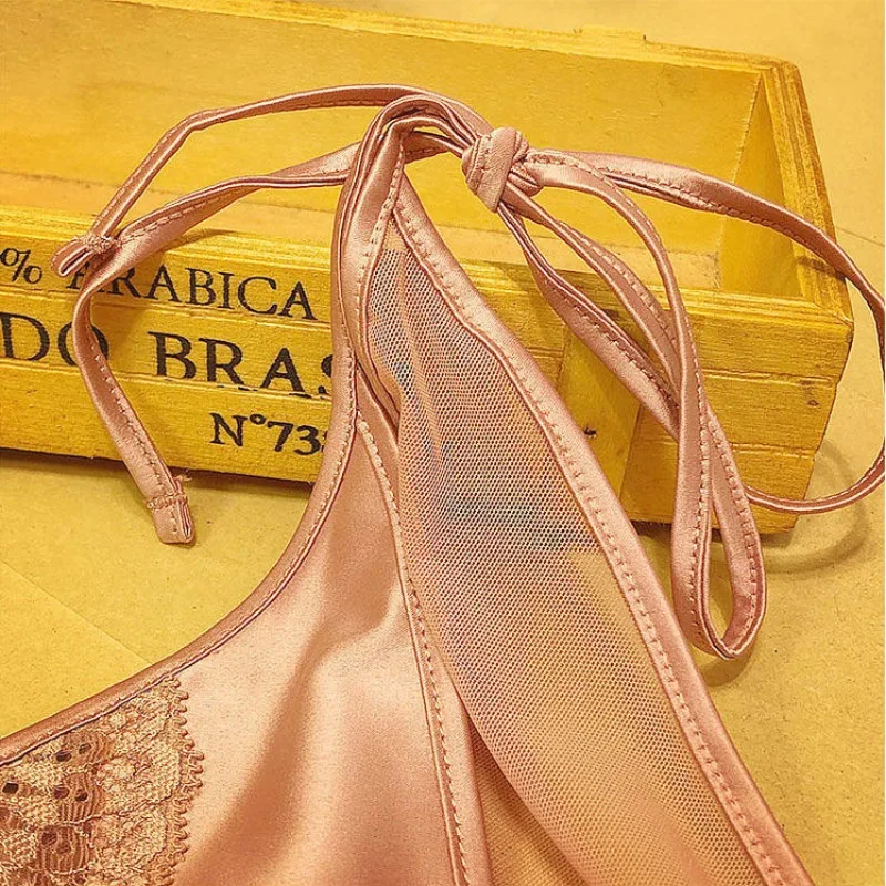 Lace Panties Women New Sexy Detachable Lace Mesh Underwear Light Luxury Satin Briefs Solid Color Low Waist Thin Triangle Pants