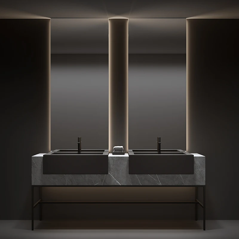 Hotel minimalist rock slab integrated bathroom cabinet combination