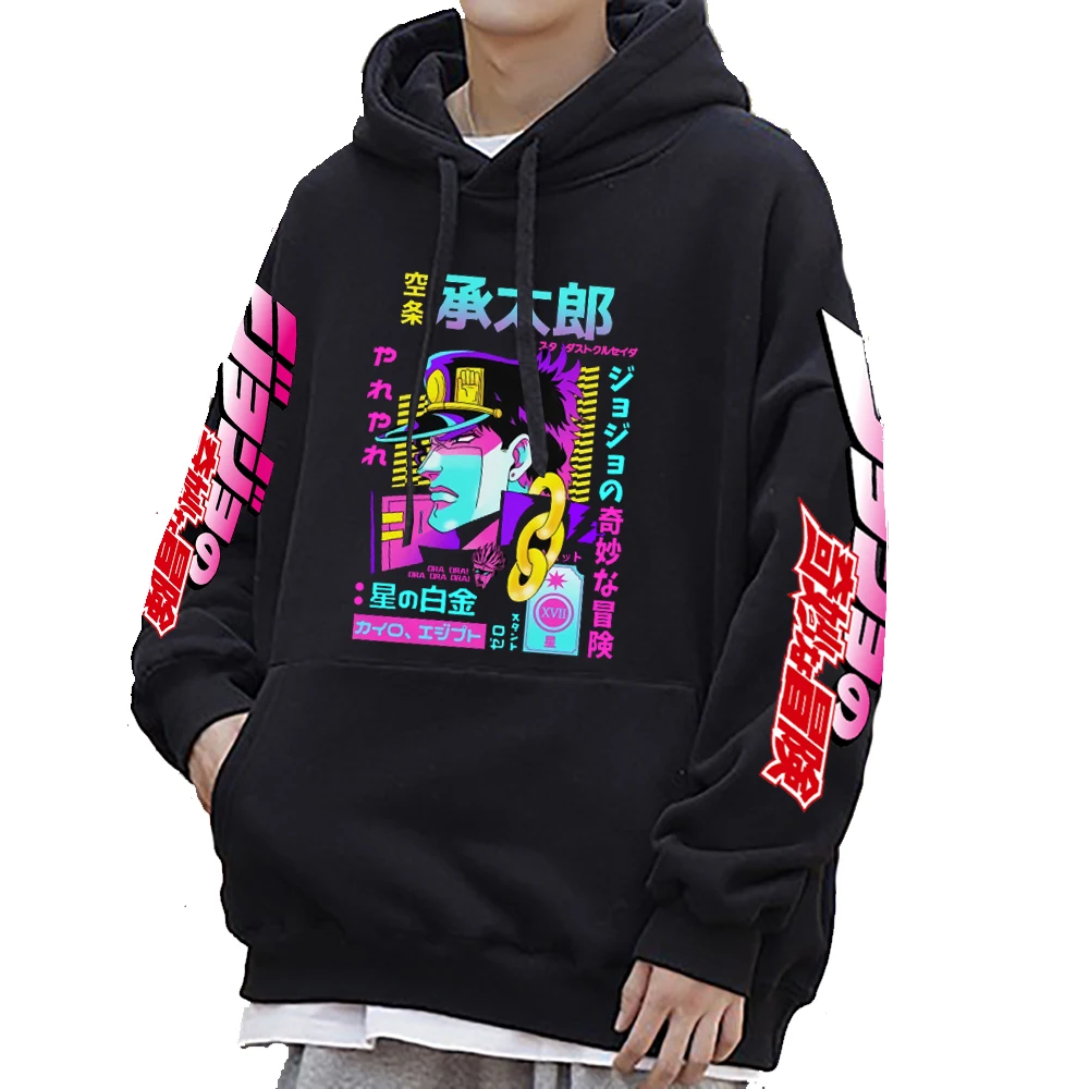 Anime HoodieKujō Jōtarō Graphic Print Sweatshirts Cozy Tops Oversized Hooded Pullover Y2K Sweatshirts Tops