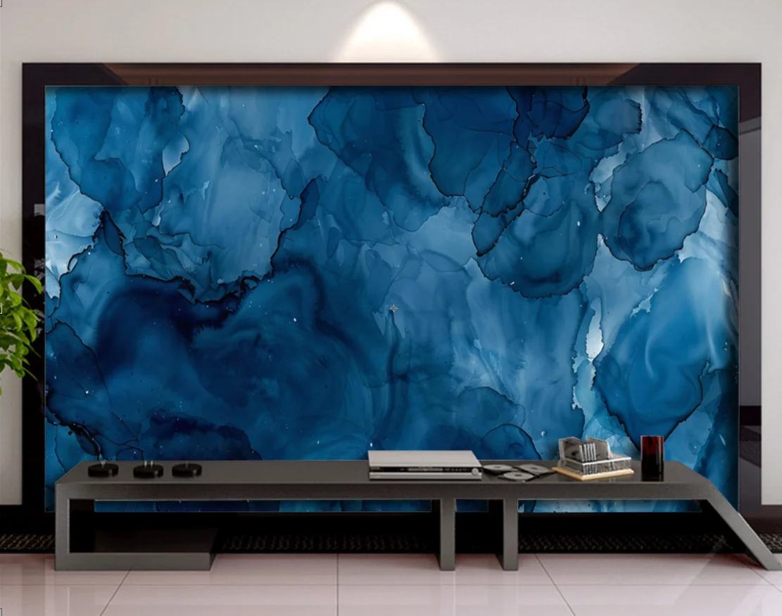 

Customized Nordic Light Luxury Living Room TV Background Wall Decoration Wallpaper Geometric Gold blue smoke Marble Mural