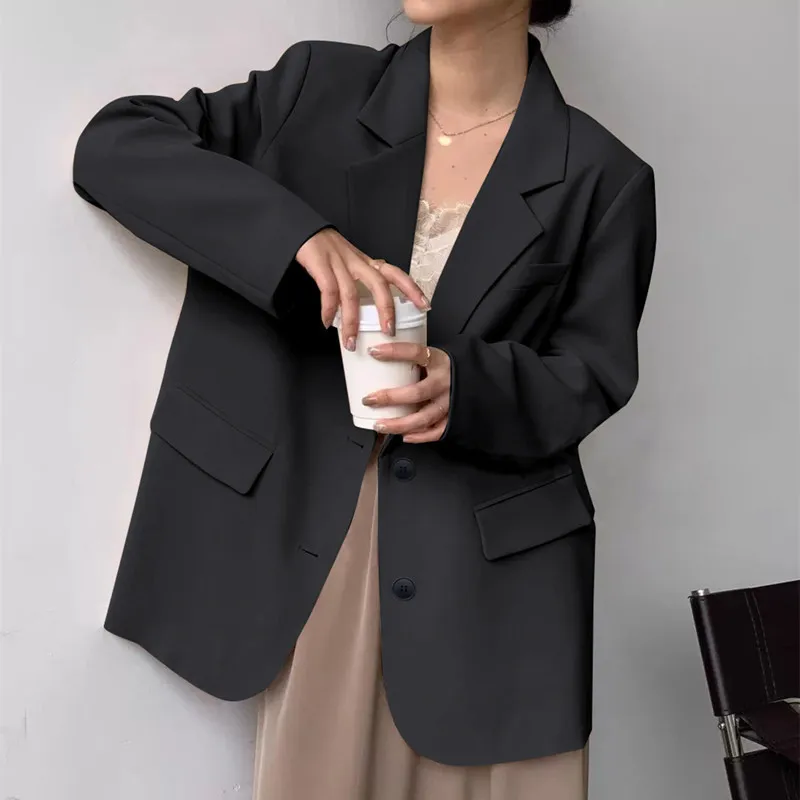 Formal Loose Casual Blazer Office Lady Long Sleeve White Elegant Business Suit Coat Korean Classic Luxury Oversized 70kg Outwear