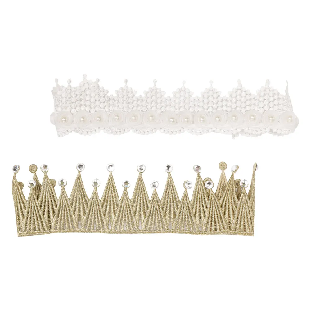 

2pcs Shiny Crown Hairband Baby Girl Lace Headbands Infants Crown Shape Trendy Unique Party Hair Wear Birthday Kids Photo Props