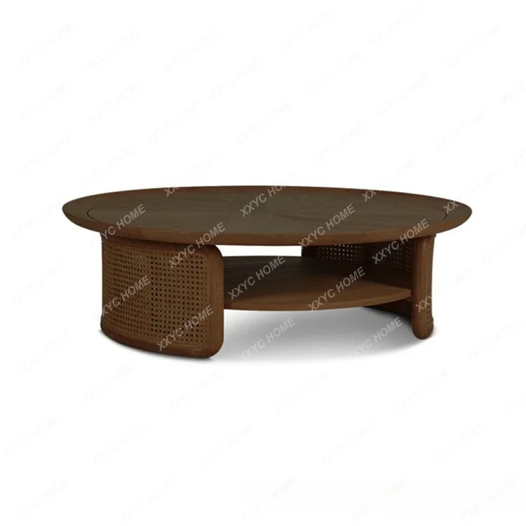 AA rattan art living room model house designer furniture small apartment household round coffee table wood coffee table