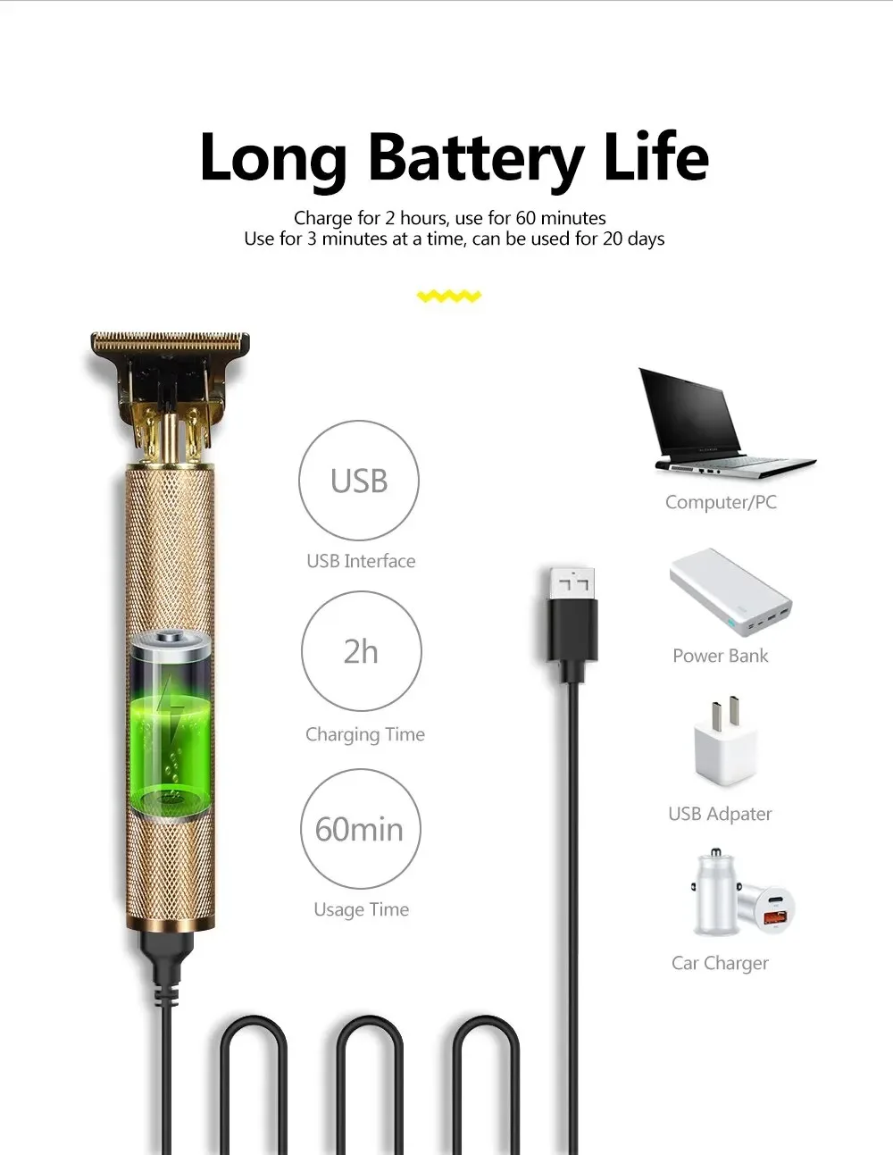 Professioneller T9-Haarschneider für Herren, USB, schnell wiederaufladbar, Bartpflege-Werkzeuge bieten komfortable, präzise Rasur-Haarschneider – Detail 4