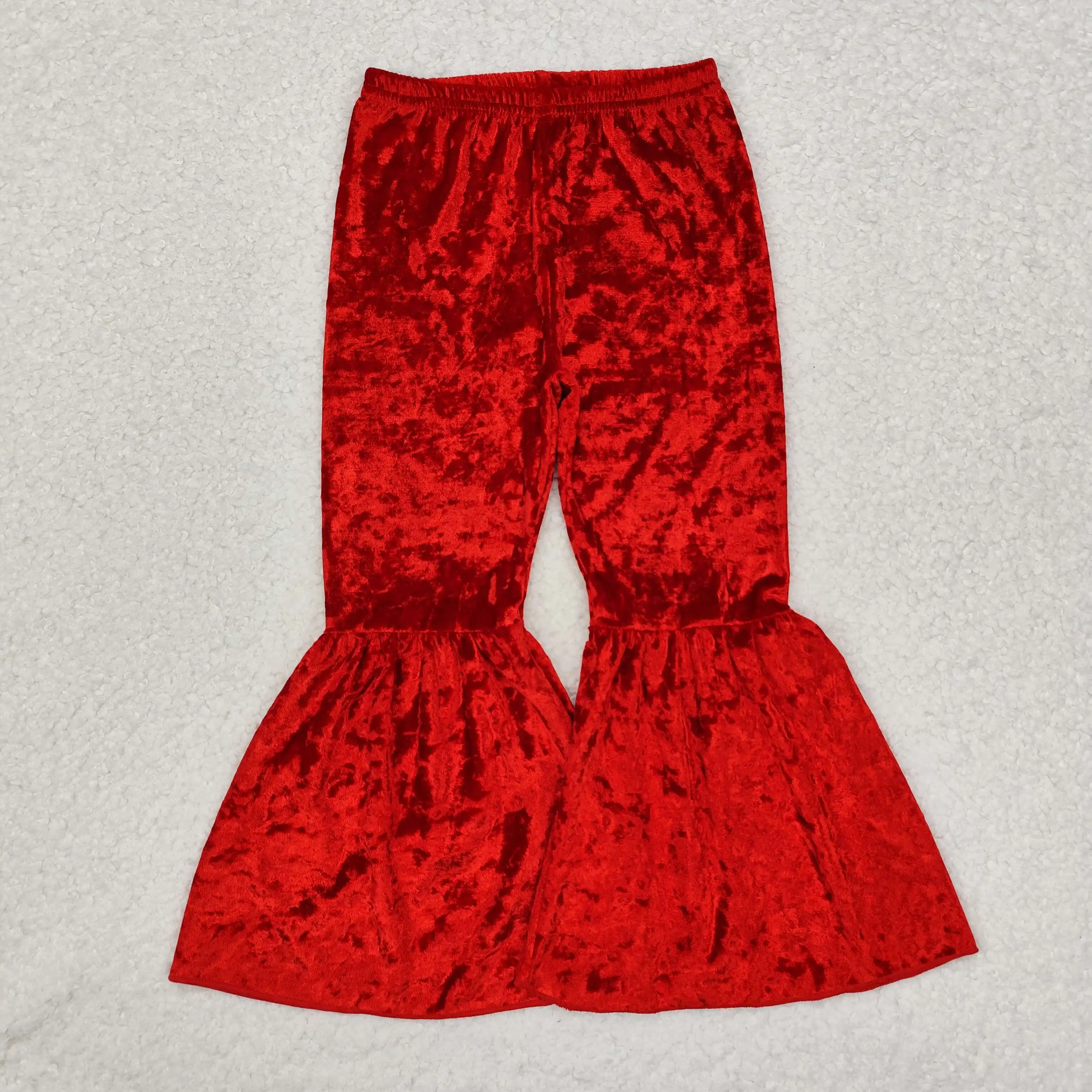 Wholesale Children Toddler Baby Girls Fall Winter Velvet Red Bell Bottom Kids Boutique Flared Pants Fashionable Soft Clothing
