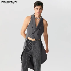 Fashion Men Vests Solid Color Lapel Sleeve Double Breasted Streetwear Irregular Blazer Vests 2023 Casual Male Waistcoats INCERUN