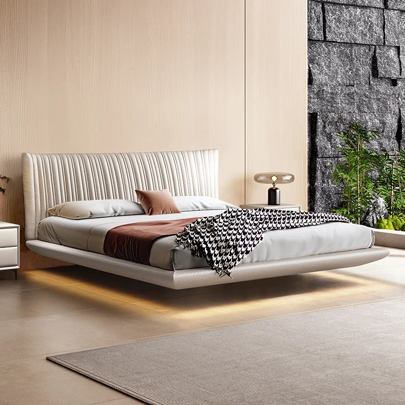 

High Quality Leather Lazy Bed Cream Floating Modern Wedding Safe Full Body Bed High End Luxury Apartment Cama Casal Furniture