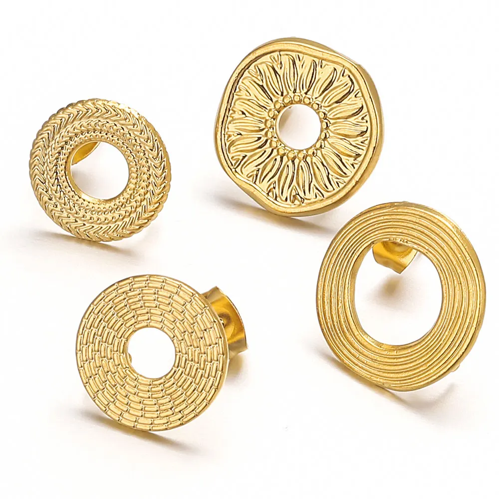 6pcs/lot Gold Stainless Steel Circle Ring Hollow Earring Making Supplies Hooks Connectors Earring Base Posts Components Parts