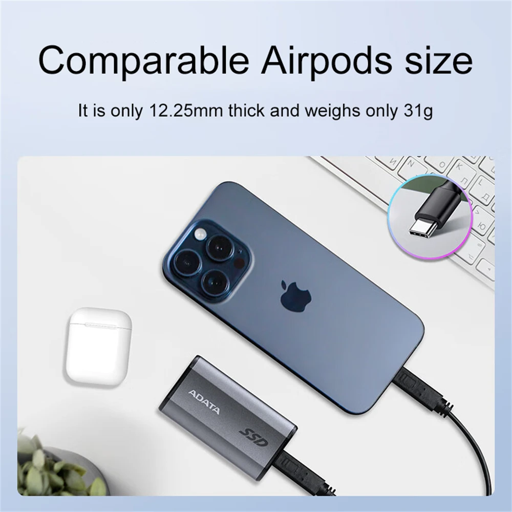 ADATA SE880 Type-C 3.2Gen2x2 قراءة السرعة حتى 2000 ميجابايت/ثانية الحالة الصلبة المحمولة عالية السرعة المحمولة SSD تبادل لاطلاق النار 4k خارجي لـ PS5 XBOX