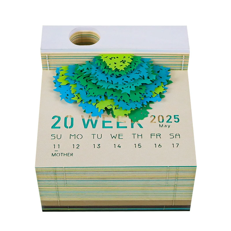 Tree Desk Calendar 2025 Calendar Memo Pad Creative Desk Calendar DIY Notes Notepad 3D Art Calendar Paper Carving Gift House