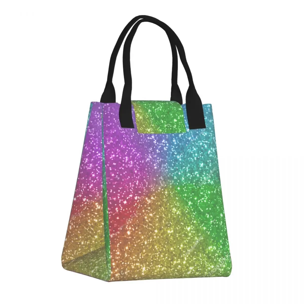 

Lunch Bag Paper Lunch Box Tote Bag Colorful Rainbow Glitter Insulation Refrigerated Storage Bag School Picnic