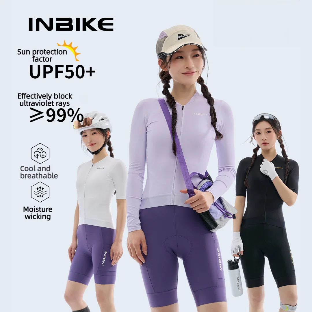 INBIKE Women's Long-Sleeved 15-30℃ Sun-Protective Sports Top Breathable Road Cycling Jersey UPF50+