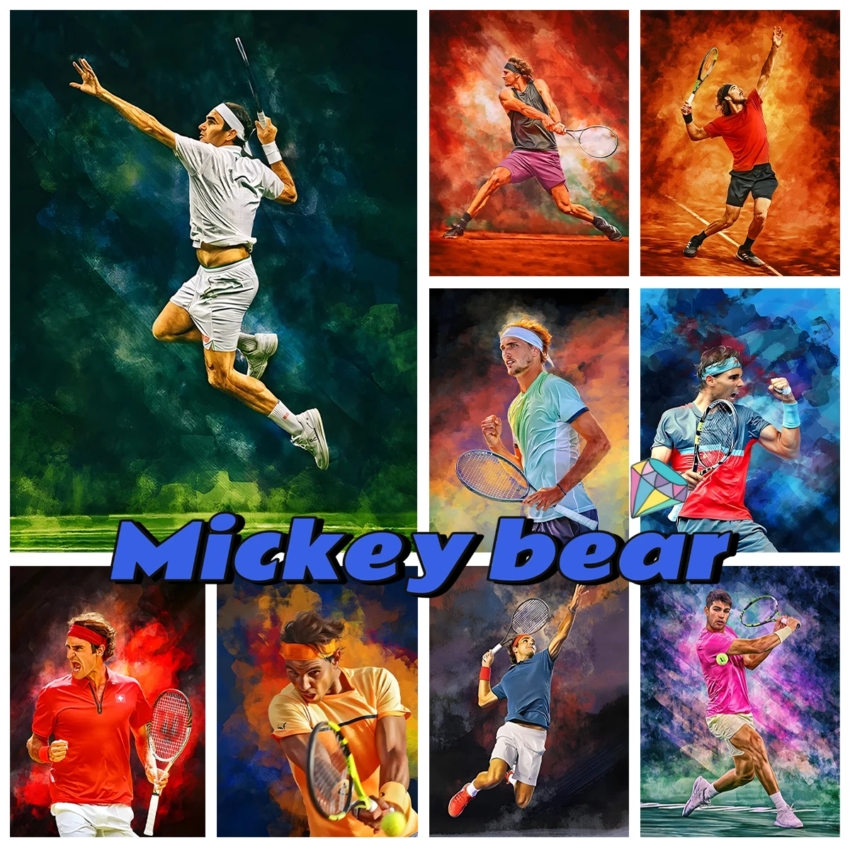 Tennis 5D AB Diamond Painting Kit Sports Mural DIY Diamond Embroidery Cross Stitch Adult Handmade Gift F-Federer Home Wall Decor