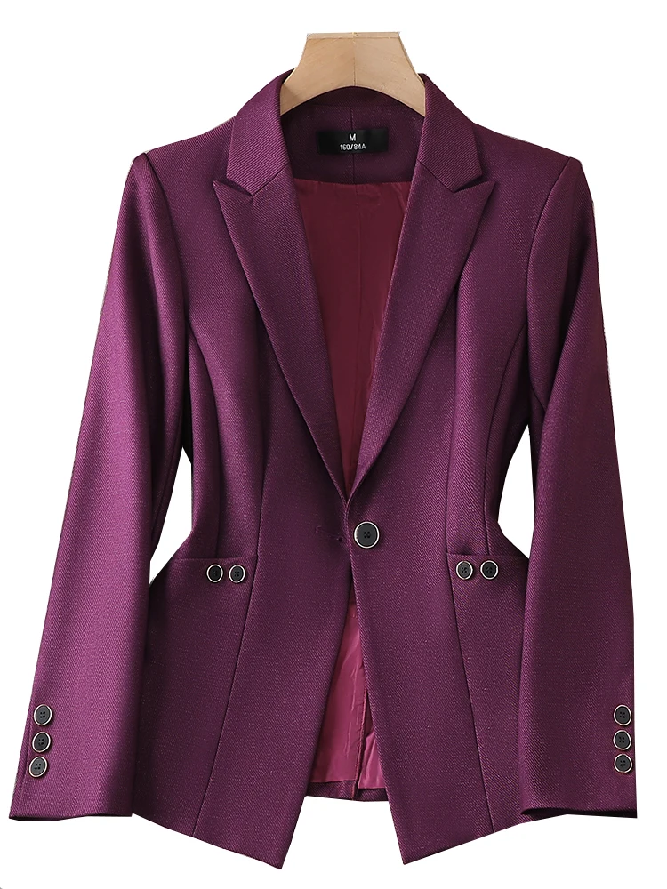 Blue Black Green Purple Ladies Blazer Women Female Single Button Full Sleeve Business Work Wear Formal Jacket For Autumn Winter