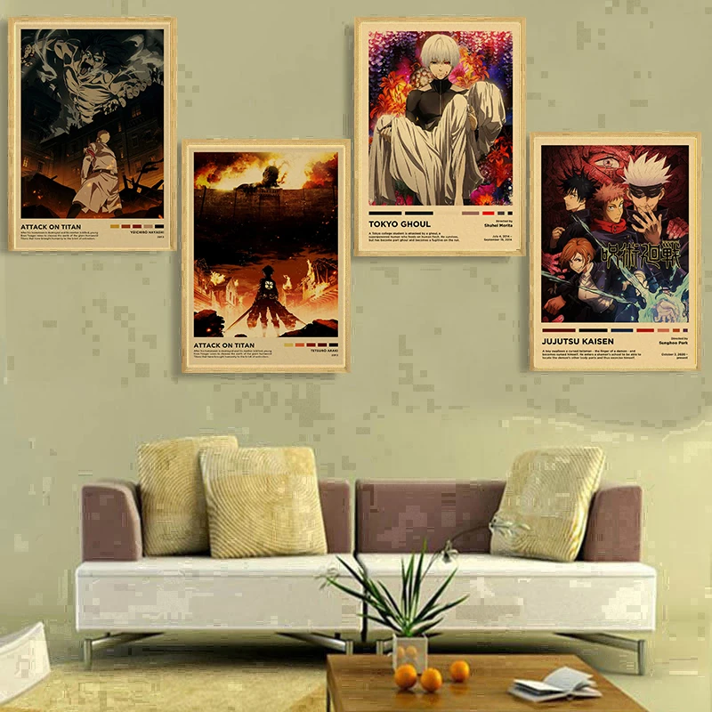 Anime Series Death Note/Attack on Titan Retro Posters Kraft Paper Vintage Room Home Bar Cafe Decor Art Wall Painting Poster