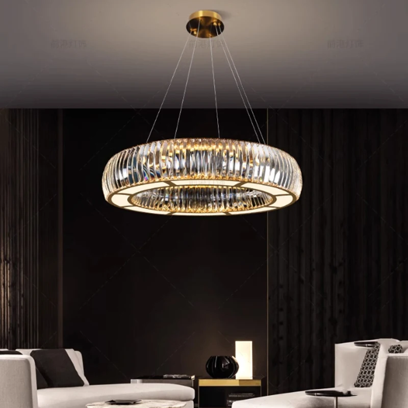 

Modern Crystal Circular Pendants Luxury Ceiling Decor for Kitchen Island Living Dining Room Chandelier LED Light Fixture Lamp