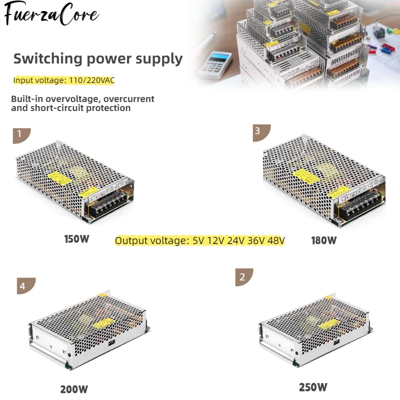 

Power Supply 15V 12V 24V 36V 48VDC 150W 180W 200W 250W SMPS Power Transformer 110/220V AC-DC for LED Lights Motors and Displays
