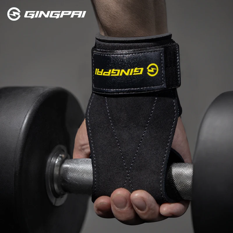 Fitness-Griffe für Männer Frauen Rindsleder Palmen schutz Gewichtheben Fitness-Trainings handschuhe Griffe mit Handgelenk wickel Trainings geräte – Detail 5