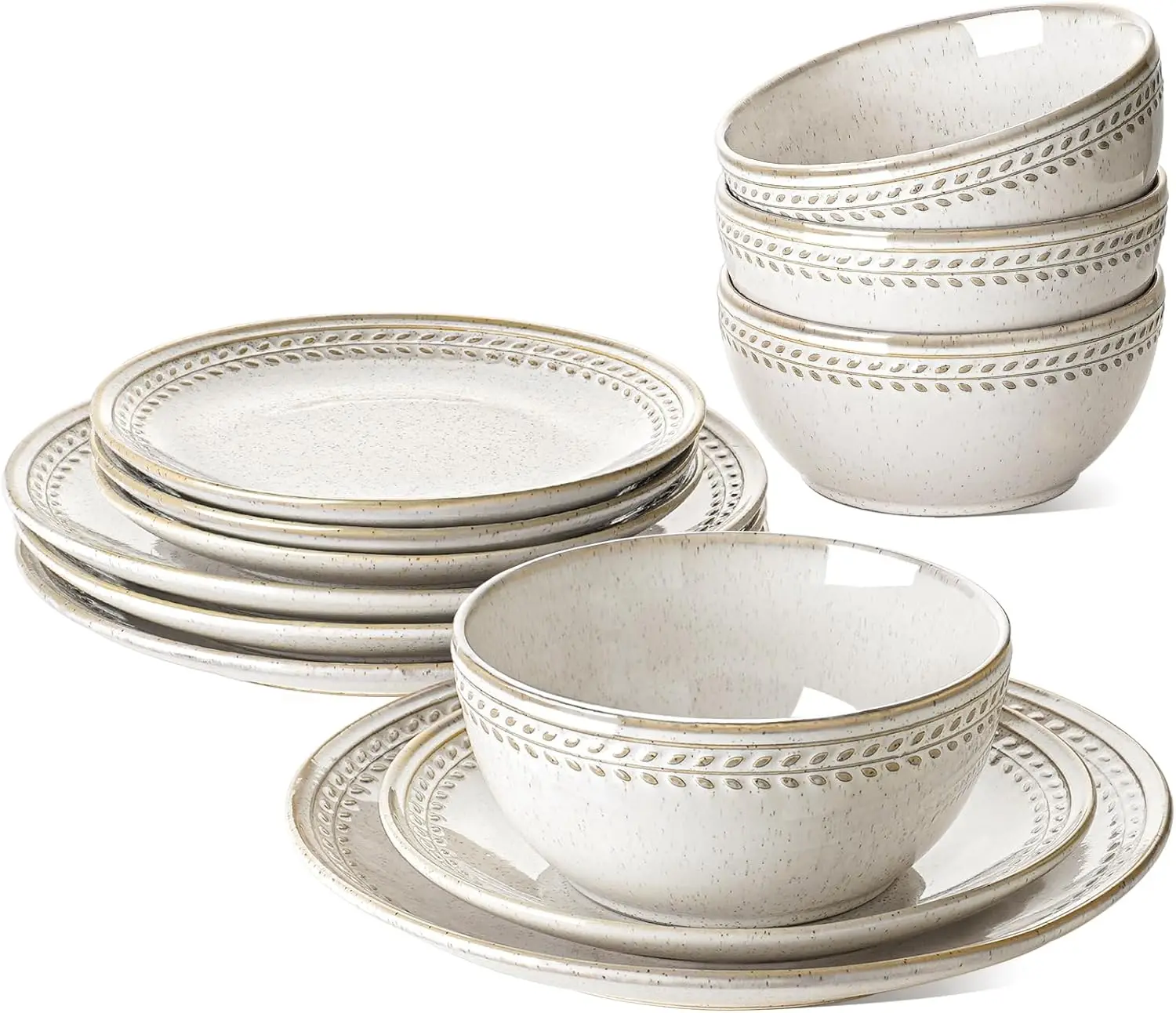 

Plates and Bowls Sets for 4, 12 Piece Ceramic Dinnerware Sets, Kitchen Stoneware Dish Set, Chip