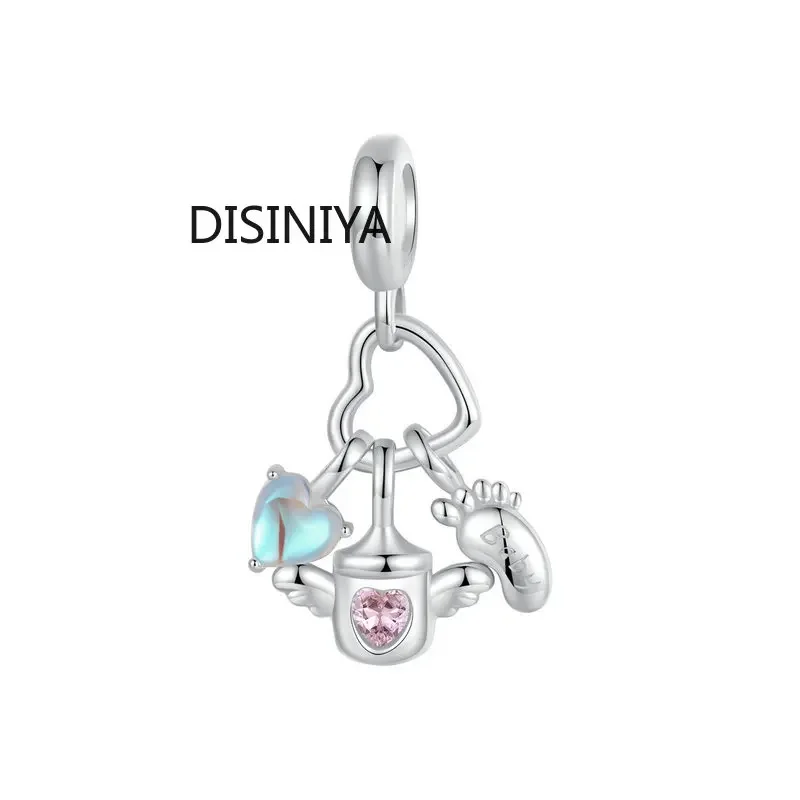 

925 Sterling Silver Baby Bottle Set Pendant Dangle Charm Beads for Bracelet Necklace Women Personalized Gift Jewelry