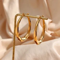 E.B.belle Hollow Light Weight Comfortable Cutted Surface Stainless Steel Hoop Earrings For Women 18K Gold PVD Plated Jewelry