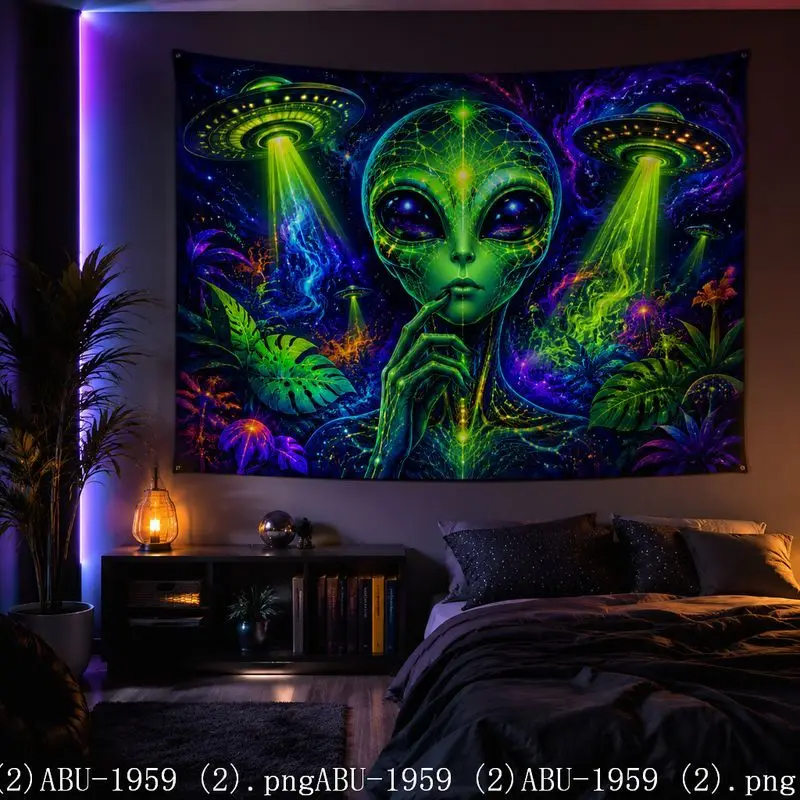 VIKAMA Fantasy Alien Galaxy Tapestry Wall Hanging UV Glow Space Bedroom Gaming E-Sports Room Home Decor