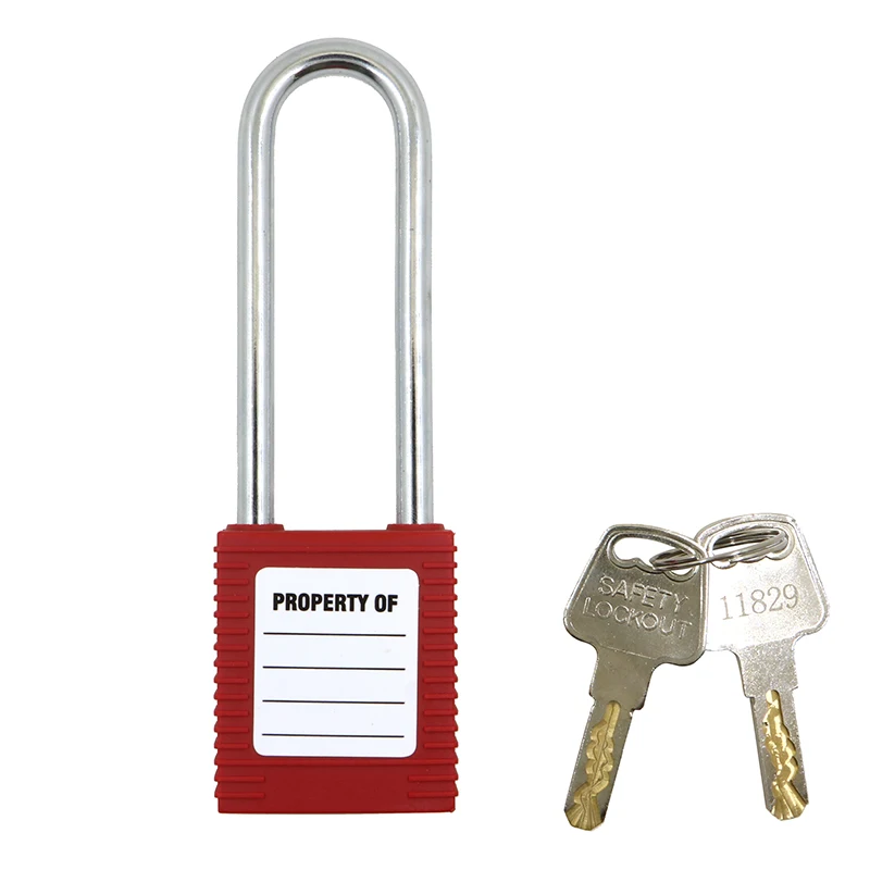 THERMOPLASTIC Safety Padlock 3in 76mm Steel Long Shackle LOTO Hazardous Energy Isolation OSHA Red Lockout Keyed-Different Alike