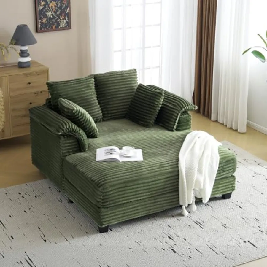 Lounge Chair 56 Oversized Reading Chair Corduroy Chaise Sofa Recliner Bed Upholstered Comfy Sleeper Couch with Throw Pillows an