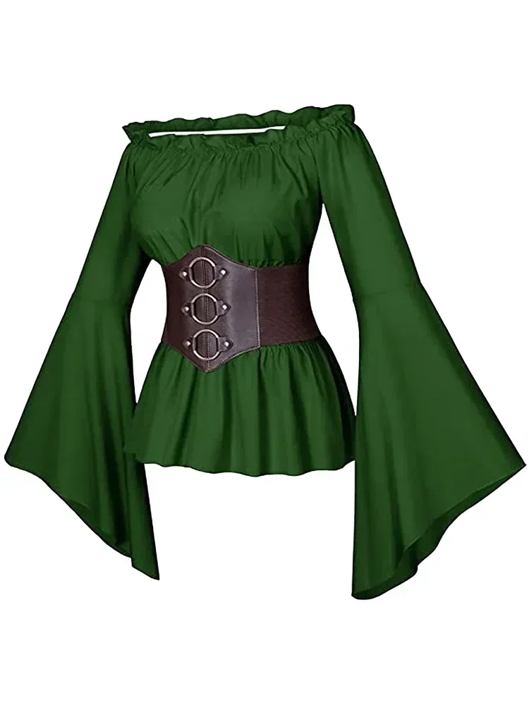Renaissance Blouse Peasant Women Off Shoulder Sleeves Shirt Boho Steampunk Pirate Medieval Cosplay Costume Corset Top Vintage