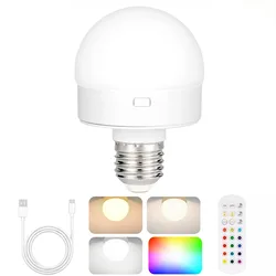 LED Rechargeable Light Bulbs Remote Control Battery Operated Light Bulb with Timer, Dimmable, 3 Color Temperatures