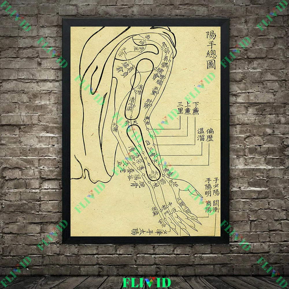 Vintage Chinese Acupuncture Meridian Chart Poster,Traditional Tcm Acupoint Map Wall Art,Ancient Chinese Medicine Anatomy Print
