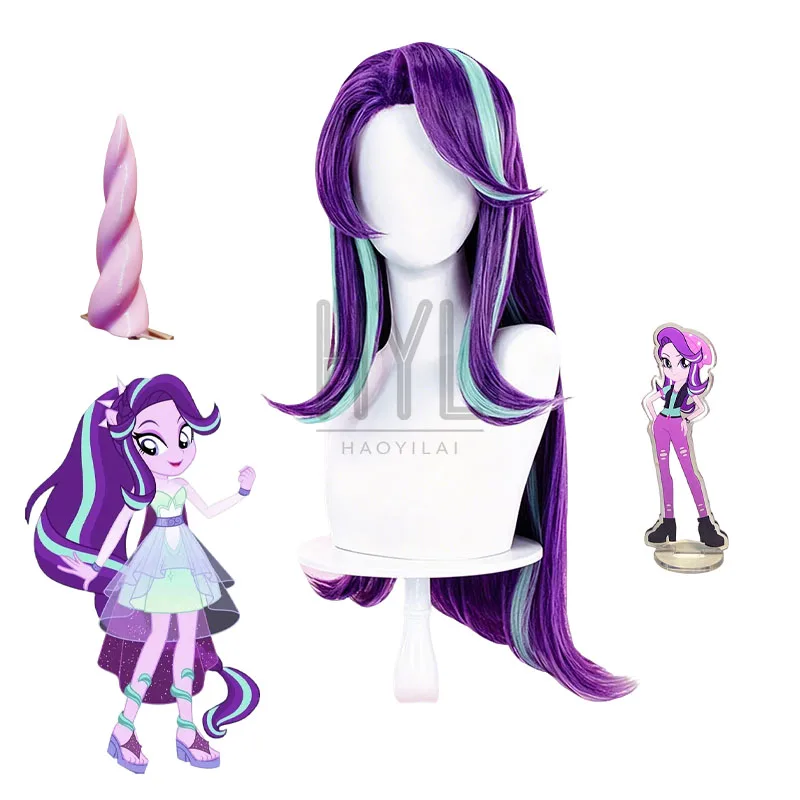 Anime Pony Starlight Glimmer Cosplay Perücke Lila Langes Kunsthaar Horn Für Frauen Männer Halloween Karneval Party Kostüm Requisiten