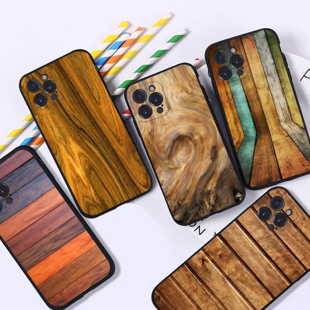 Wood Grain Phone Case For iPhone 16 15 14 13 12 Mini 11 Pro XS Max X XR SE 6 7 8 Plus Soft Silicone Cover