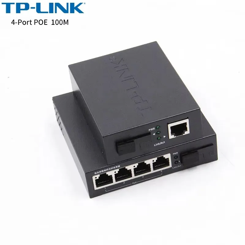 TP-Link 4-Port POE Media Converter 10/100M Single-Mode Single Fiber Optical Transceiver SC