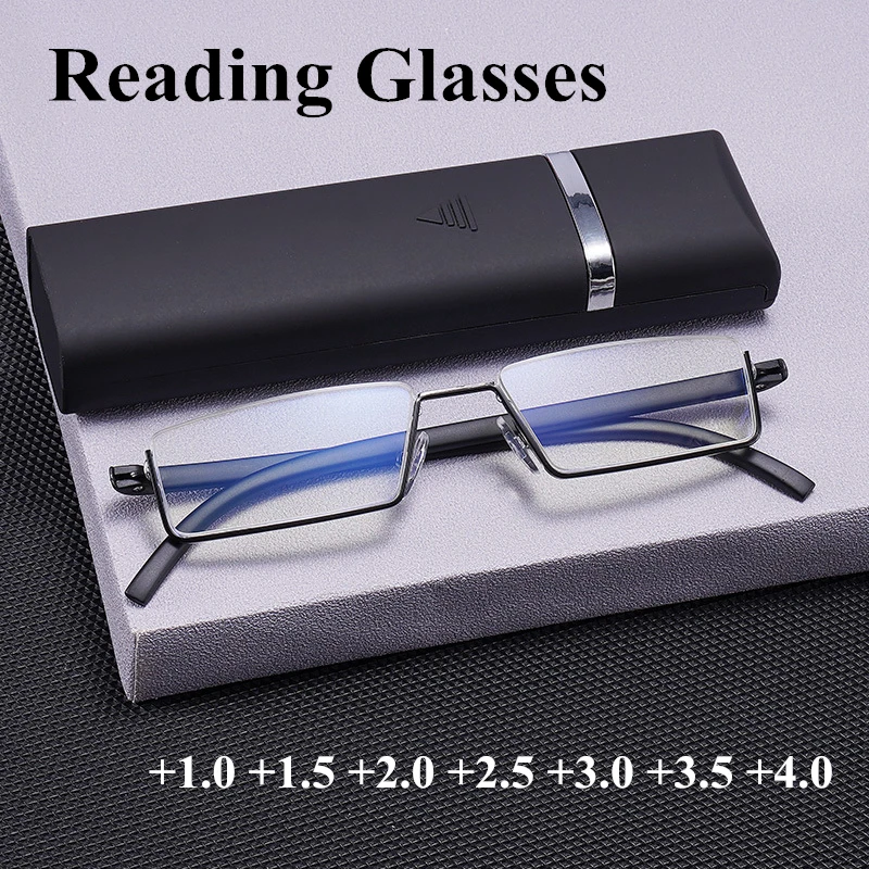 

Light Foldable Reading Glasses TR90 Resin Half Frame Presbyopic Glasses Unisex for Women&amp Men Fashion with Eyewear Case