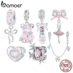 Bamoer 100% 925 Sterling Silver Sweet Fancy Ballet Shoe Girl Charm For Women Fit Bracelet DIY Necklace Fine Jewelry Gift