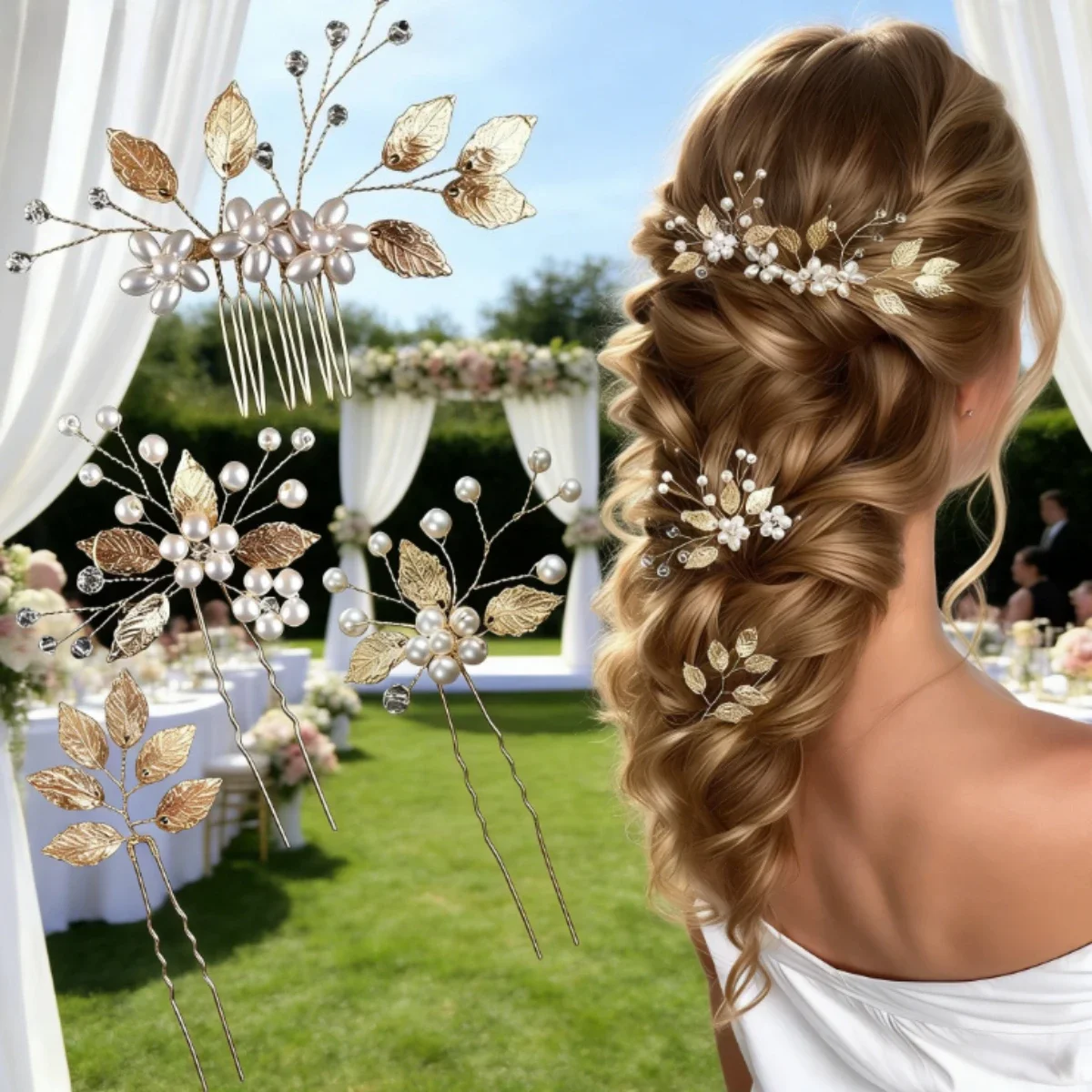 

Модный свадебный головной убор: набор из 4 заколок-цветов, тиары в форме листьев, боковые гребни для невесты и подружек невесты