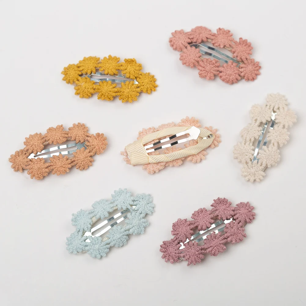 10Pcs/Set Daisy 6cm Baby Girls Hairpins Korean Princess Embroidery Knit Cotton Hair Clips With Alloy Snap Hairgrips BB Barrettes