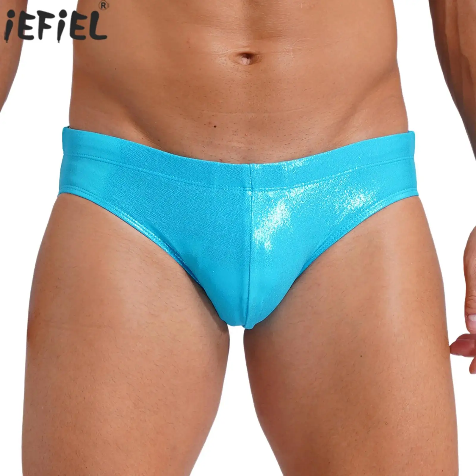 

Men Metallic Shiny Swimming Trunks Underwear Ultra-soft Bodybuilding Underpants Drawstring Elastic Waist Briefs for Daily Wear