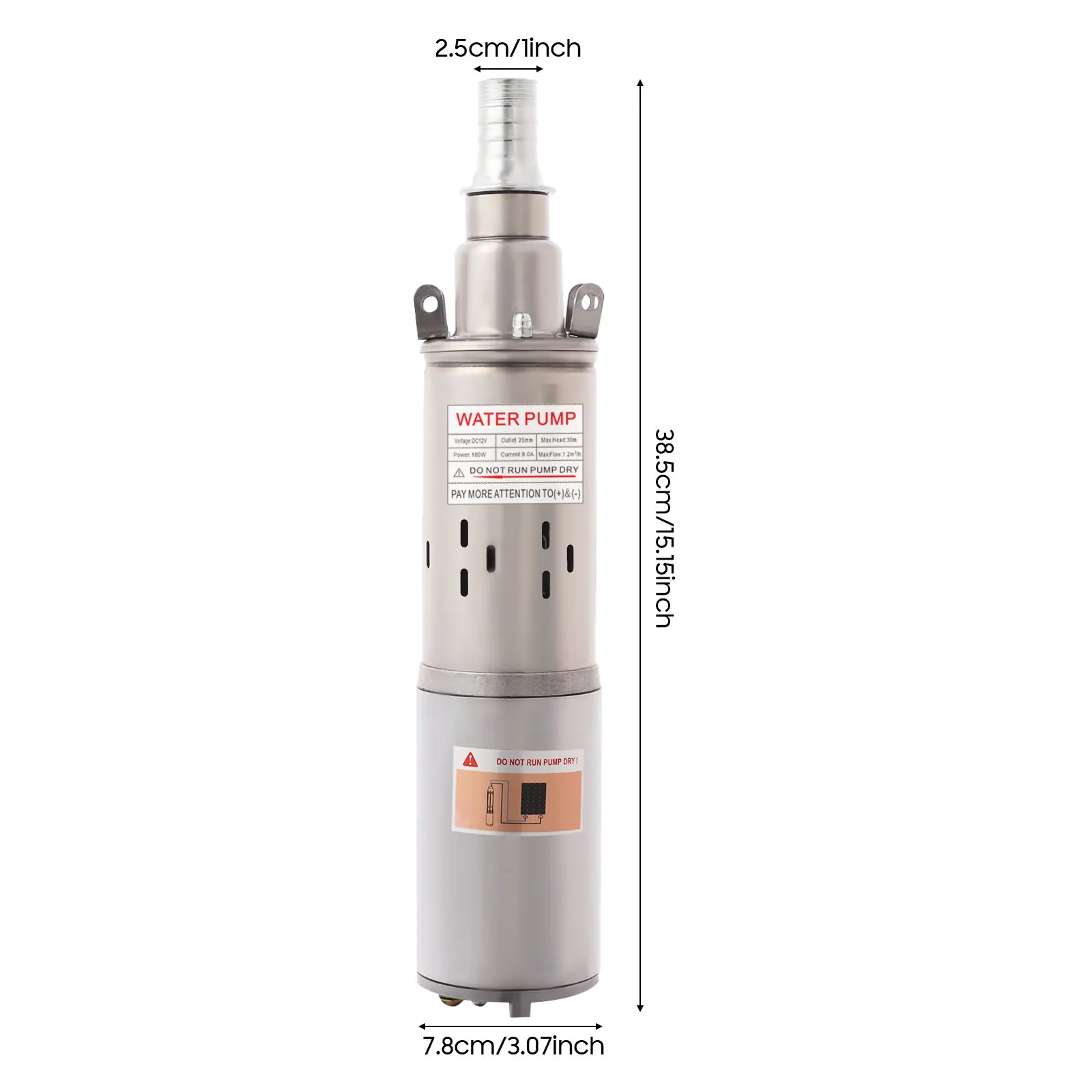 12V DC 180W Stainless Steel Submersible Deep Well Water Pump 30m Head 263.96Gal/H IP68 Overheat Protection 17m Cable Low Noise