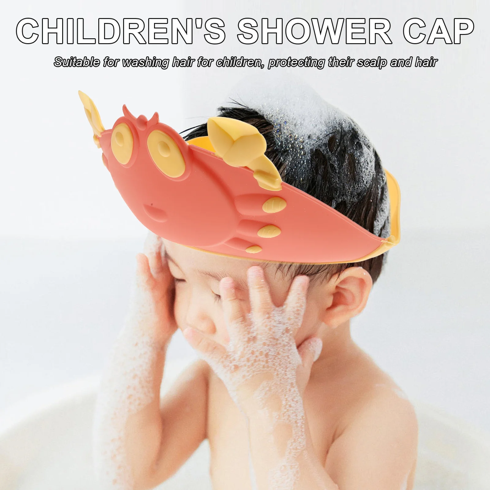 قبعة حمام للأطفال قابلة للتعديل باللون الأحمر - قبعة استحمام للأطفال مع حماية للعين والأذن وغطاء رأس للأطفال الصغار