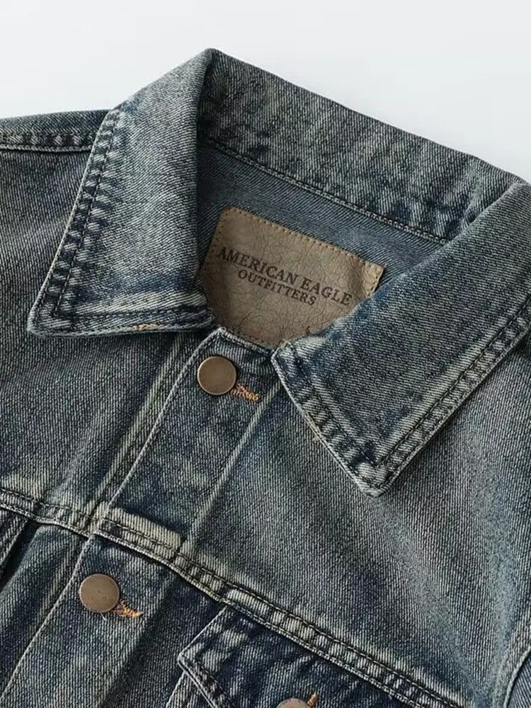 가을 봄 신상 무지 아메리칸 빈티지 스트레이트 데님 자켓 남성 캐주얼 루즈핏 스포츠 플러스 사이즈 코트