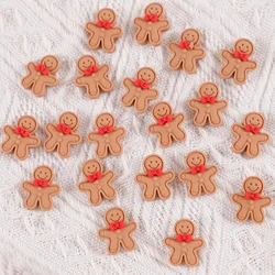 10Pcs Cartoon Christmas Gingerbread Man Resin Flatback Cabochon Figurine Scrapbook Christmas Embellishments Jewelry Accessories