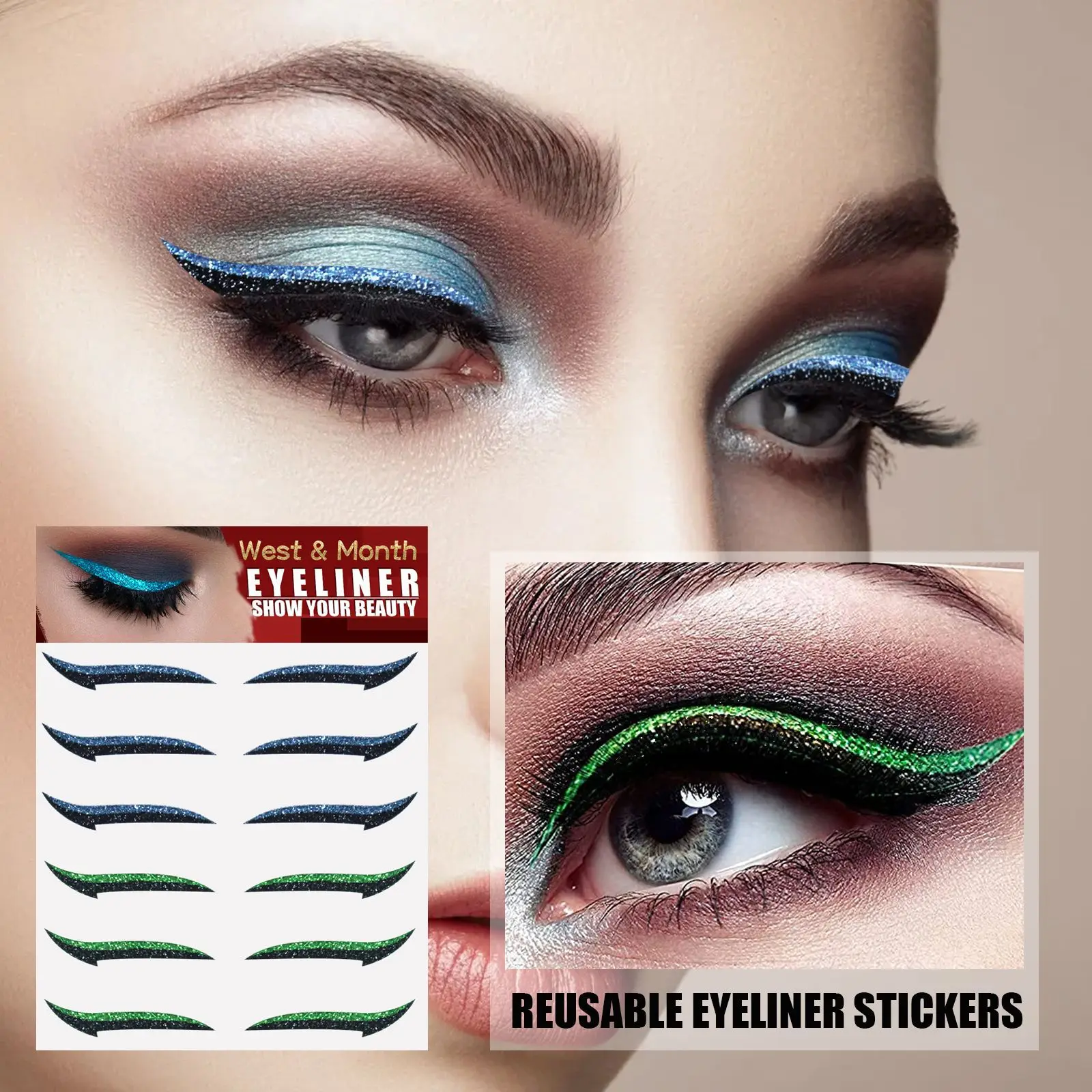 WestMonth Reusable Eyeliner Stickers Double Eyelid Stage Makeup Party Nightclub 1pcs