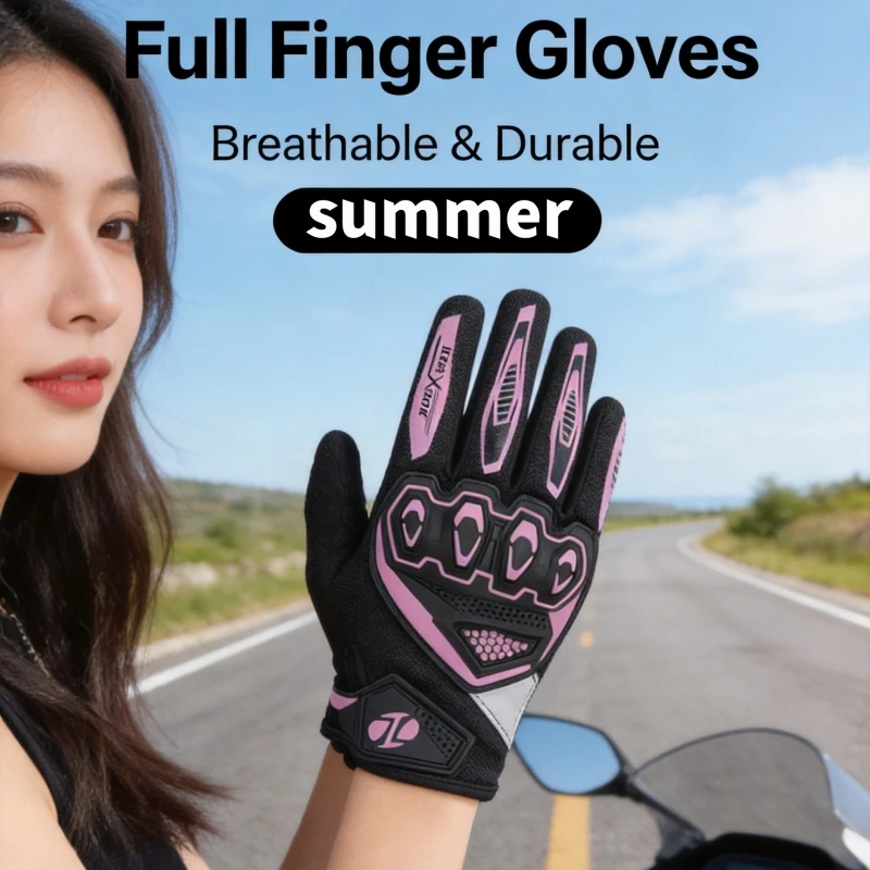 Summer Lightweight Breathable Full Finger Motorcycle Gloves Touchscreen for Men Women Motorbike Outdoor Riding Gloves